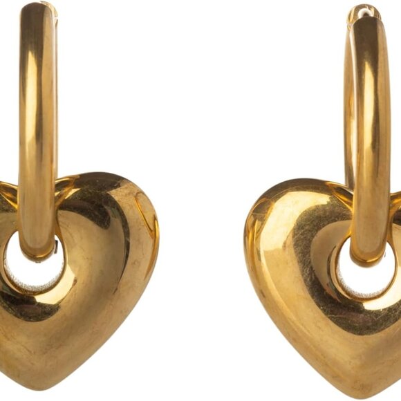 Stainless Steel Puffy Heart Gold Plated Huggie Hoop Earrings, 9/16 Inches, Styli - Picture 6 of 7